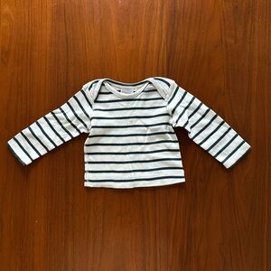 Hanna Andersson Striped Long-Sleeve Baby Top White & Navy/Green size 3-6 months